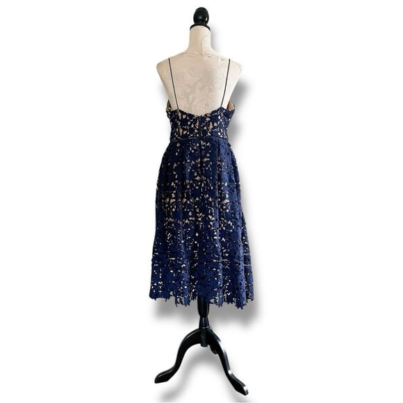 Self-Portrait Azaelea Navy Blue Guipure Lace Midi Dress, Size 10 - Picture 2 of 9
